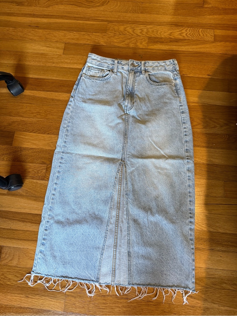 Light Blue Denim Midi Skirt with Frayed Hem pacsun